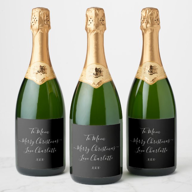 Personalized Merry Christmas Black and White Sparkling Wine Label (Bottles)