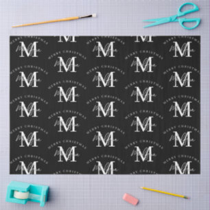 Personalized Merry Christmas Black White Monogram  Tissue Paper
