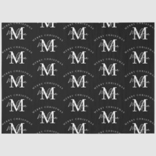 Personalized Merry Christmas Black White Monogram Tissue Paper