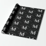 Personalized Merry Christmas Black White Monogram Wrapping Paper<br><div class="desc">A personalized "Merry Christmas" monogram design with a Xmas black background colour. An ideal festive custom design for the holiday season. Customize the monogram and make it your own!</div>