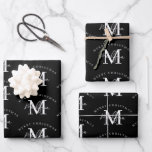 Personalized Merry Christmas Black White Monogram  Wrapping Paper Sheet<br><div class="desc">A personalized "Merry Christmas" monogram design with a Xmas black background colour. An ideal festive custom design for the holiday season. Customize the monogram and make it your own!</div>