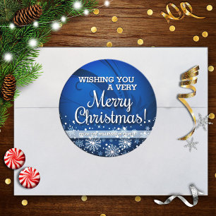 Personalized Merry Christmas (blue) Classic Round Sticker