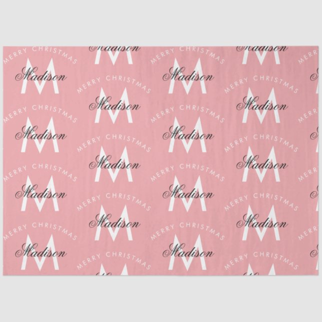 Personalized Merry Christmas Blush Pink Monogram Tissue Paper (Front)