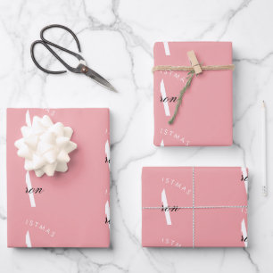 Personalized Merry Christmas Blush Pink Monogram Wrapping Paper Sheet