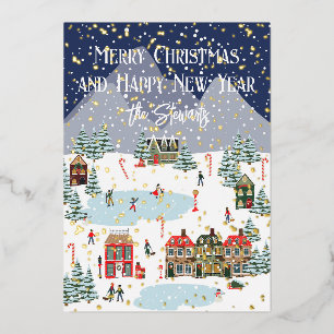 Personalized Merry Christmas Card with Gold Snow