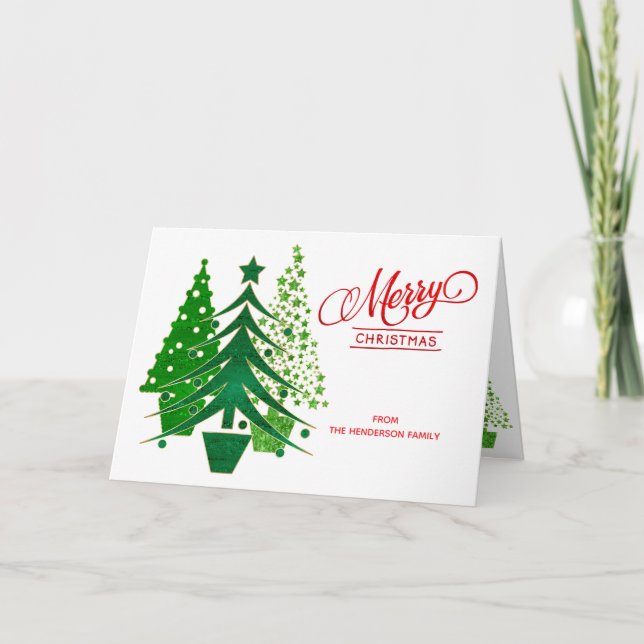 Personalized Merry Christmas Card with Trees (Front)