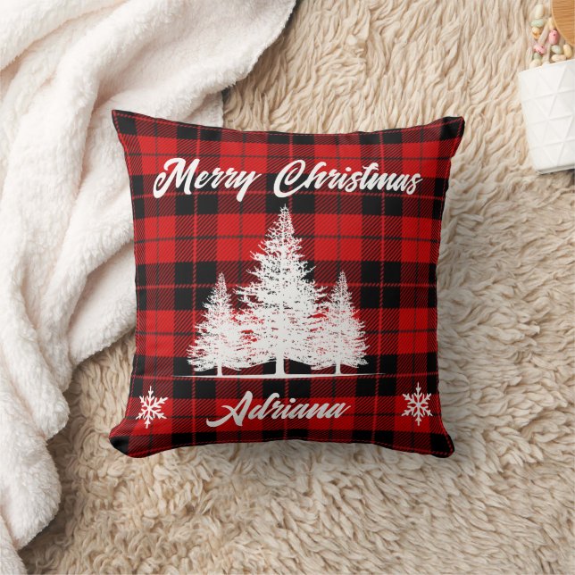 Personalized Merry Christmas Chequered Pillow (Blanket)