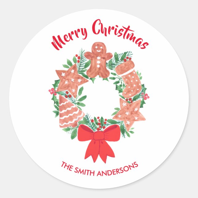 Personalized Merry Christmas Classic Round Sticker (Front)