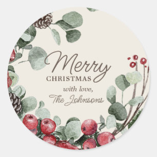 Personalized Merry Christmas Classic Round Sticker