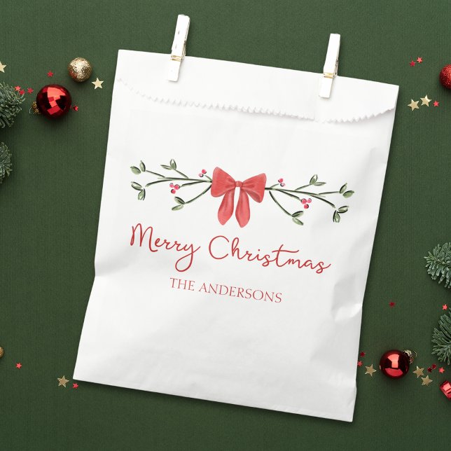 Personalized Merry Christmas Coquette Bow Trendy Favour Bag (Creator Uploaded)