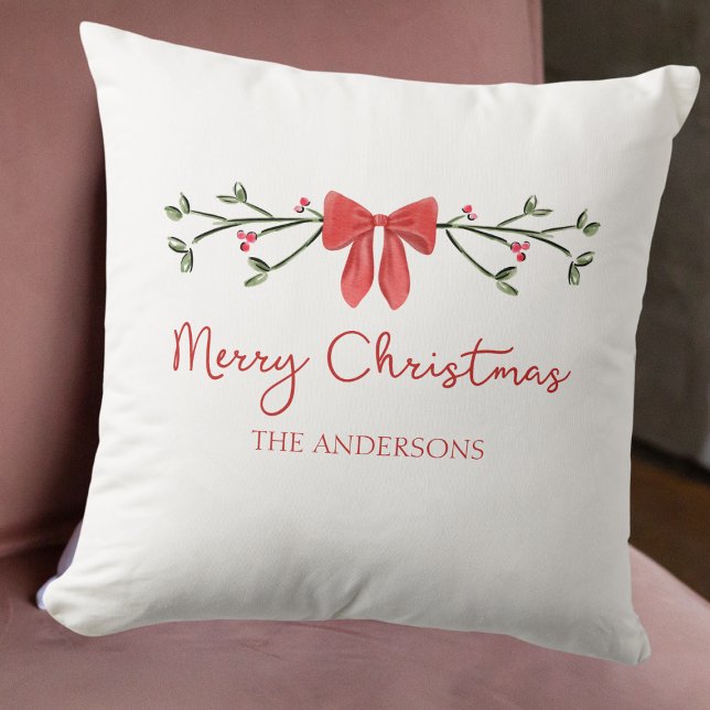 Personalized Merry Christmas Coquette Bow Trendy Lumbar Pillow (Creator Uploaded)