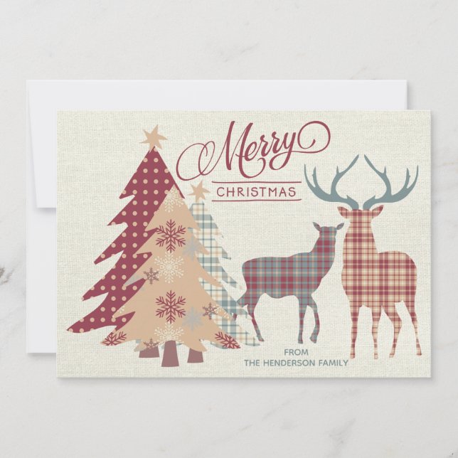 Personalized Merry Christmas Country Plaids Card (Front)