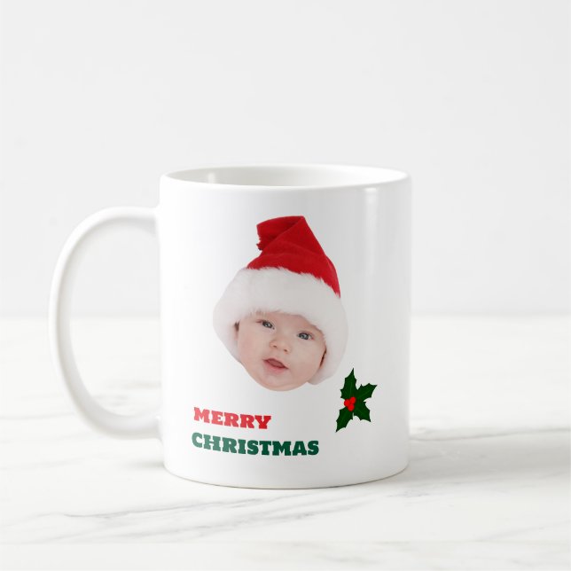 Personalized Merry Christmas Custom Baby Face Coffee Mug (Left)