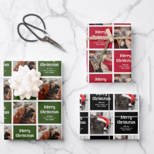 Personalized Merry Christmas Custom Photo Grid  Wrapping Paper Sheet