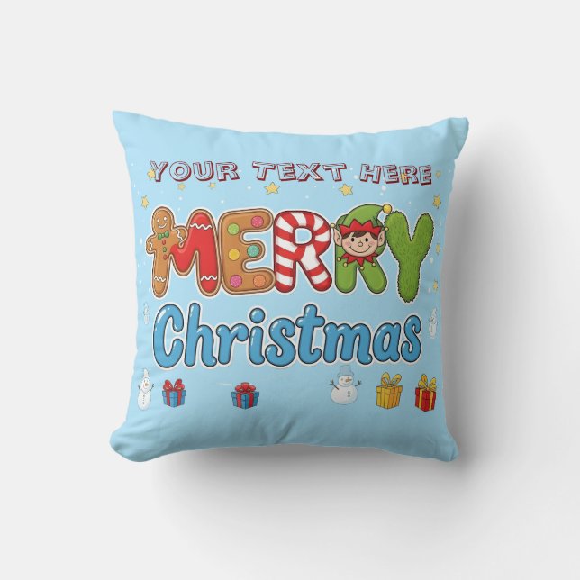 Personalized Merry Christmas Custom Text Holiday  Throw Pillow (Front)