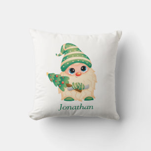 Personalized Merry Christmas Cute Gnome Boy Throw Pillow