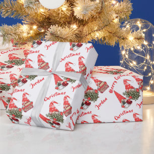 Personalized Merry Christmas Cute Gnomes Holiday Wrapping Paper