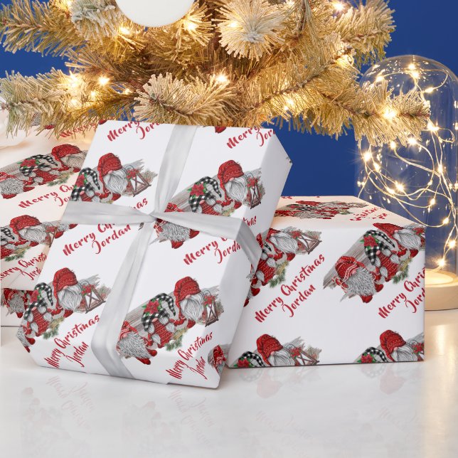 Personalized Merry Christmas Cute Gnomes Holiday Wrapping Paper (Holidays)