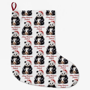 Personalized Merry Christmas Cute Panda Bear Large Christmas Stocking