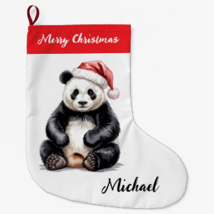 Personalized Merry Christmas Cute Panda Bear Large Christmas Stocking