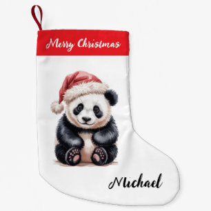 Personalized Merry Christmas Cute Panda Bear Small Christmas Stocking