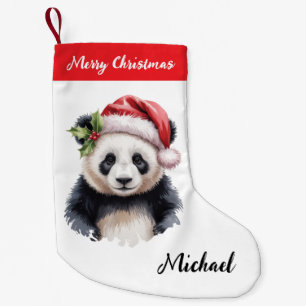 Personalized Merry Christmas Cute Panda Bear Small Christmas Stocking