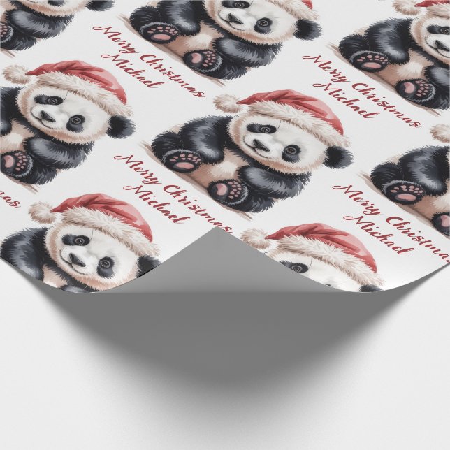 Personalized Merry Christmas Cute Panda Bear Wrapping Paper (Corner)