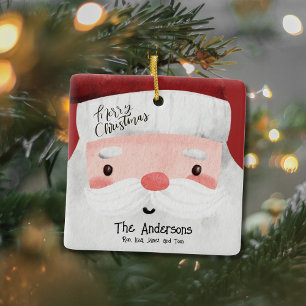 Personalized Merry Christmas Cute Santa Claus Face Ceramic Ornament