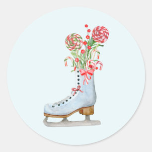 Personalized Merry Christmas Cute Skating Boot  Classic Round Sticker