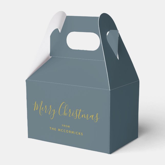 Personalized Merry Christmas Dusty Blue Party Favor Box (Front Side)