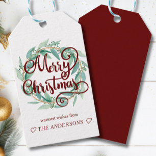 Personalized Merry Christmas Eucalyptus Wreath Gift Tags