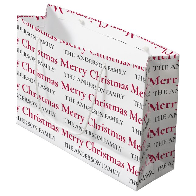 Personalized Merry Christmas Family Name Large Gift Bag (Front Angled)