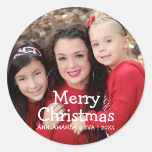Personalized Merry Christmas Family Photo Classic Round Sticker