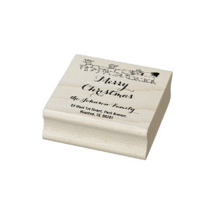 Personalized Merry Christmas Family Return Address Rubber Stamp