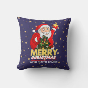 Personalized Merry Christmas Family Santa Claus Throw Pillow