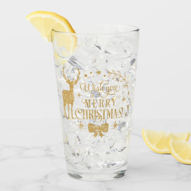 Personalized Merry Christmas Faux Gold Look Glass (Front Ice)
