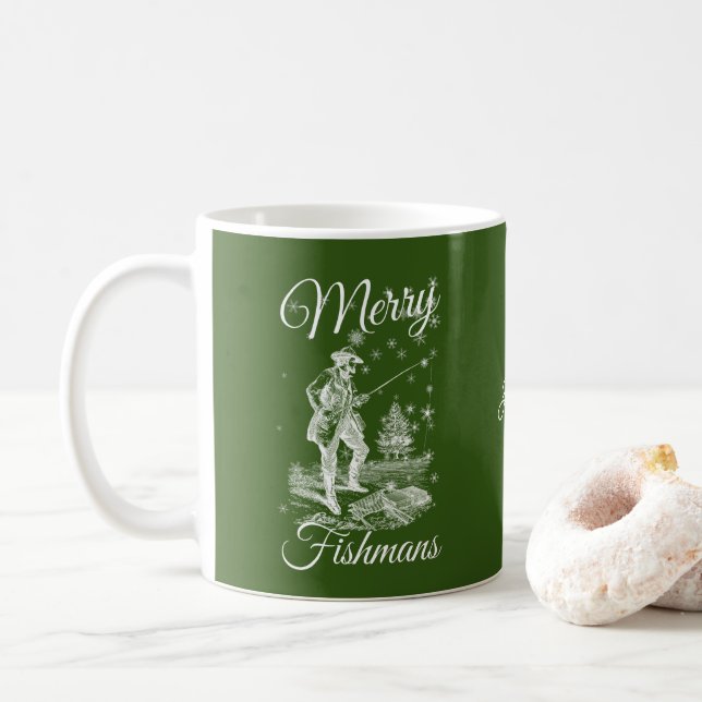 Personalized Merry Christmas Fishing Christmas Coffee Mug (With Donut)