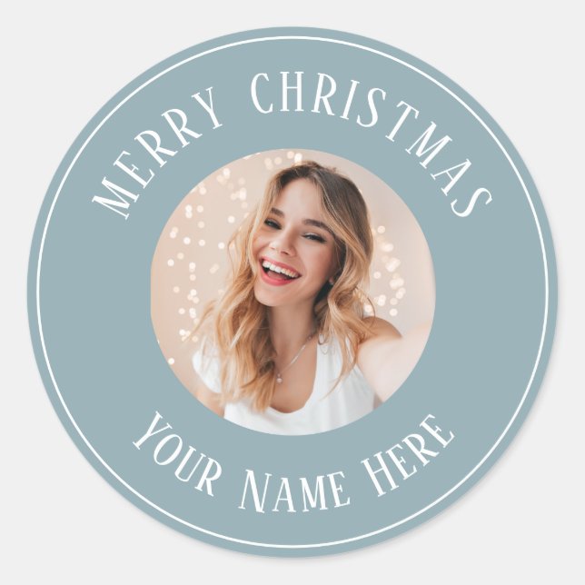 Personalized Merry Christmas for cards photo Classic Round Sticker (Front)