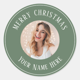 Personalized Merry Christmas for cards photo Classic Round Sticker