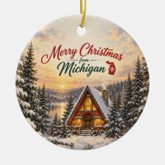 Personalized Merry Christmas from Michigan Ceramic Ornament