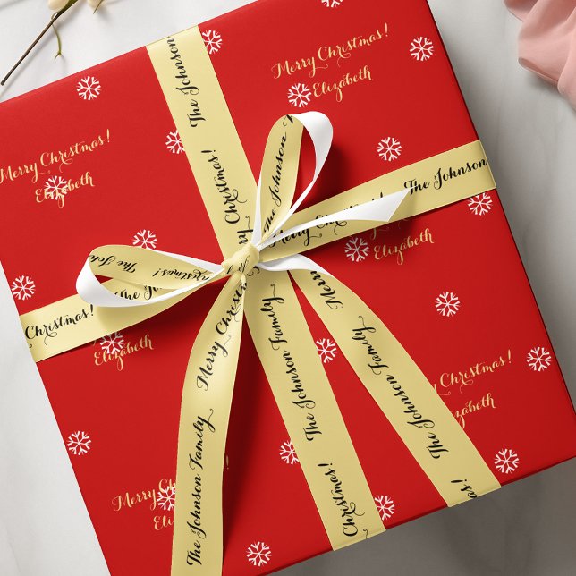 Personalized Merry Christmas Gold Black Gift Wrap Satin Ribbon (Personalized Merry Christmas Gold Black Gift Wrap Satin Ribbon)