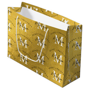 Personalized Merry Christmas Gold Foil Monogram  Large Gift Bag