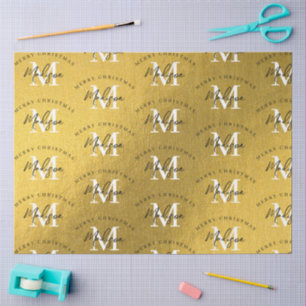 Personalized Merry Christmas Gold Foil Monogram Tissue Paper