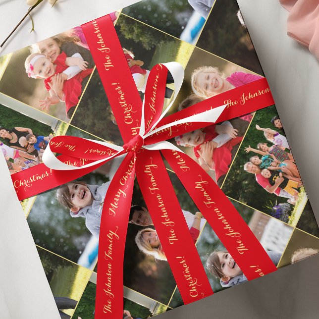 Personalized Merry Christmas Gold Red Gift Wrap Satin Ribbon (Personalized Merry Christmas Gold Red Gift Wrap Satin Ribbon)