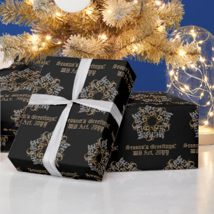 Personalized Merry Christmas Gold Silver Black Wrapping Paper