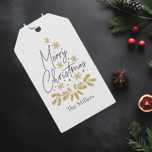 Personalized Merry Christmas, Gold Snowflake Tree Gift Tags
