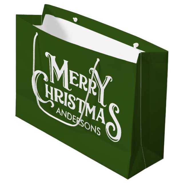 Personalized Merry Christmas Green  Large Gift Bag (Front Angled)