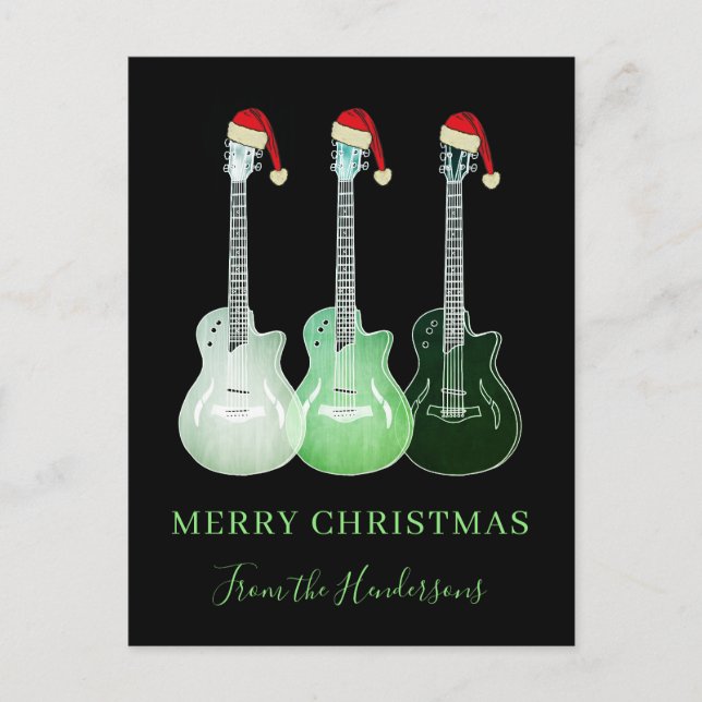 Personalized Merry Christmas guitars Holiday Postcard (Front)