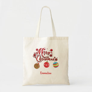 Personalized Merry Christmas Hanging Ornaments Tote Bag