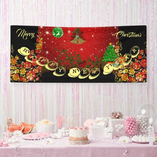 Personalized Merry Christmas Happy New Year Cute Banner (Party)
